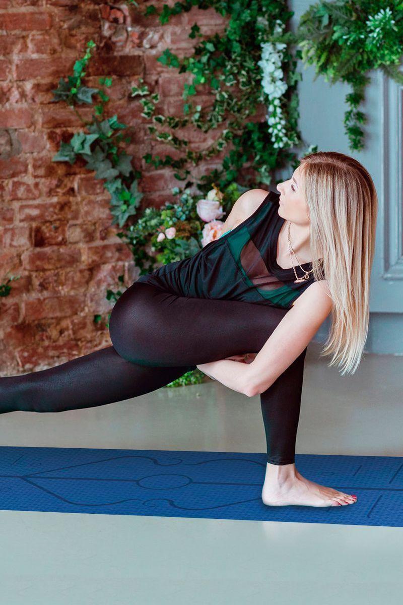 Mat Yoga Diseño Líneas Ajuste Corporal Azul-5