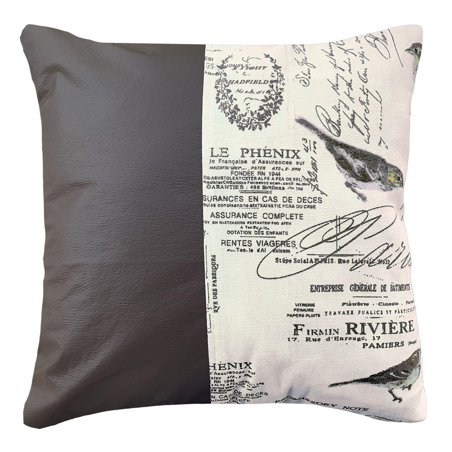 PACK 4 COJINES DECORATIVO ECOCUERO AVES CAFE 45X45 RELLENO-2