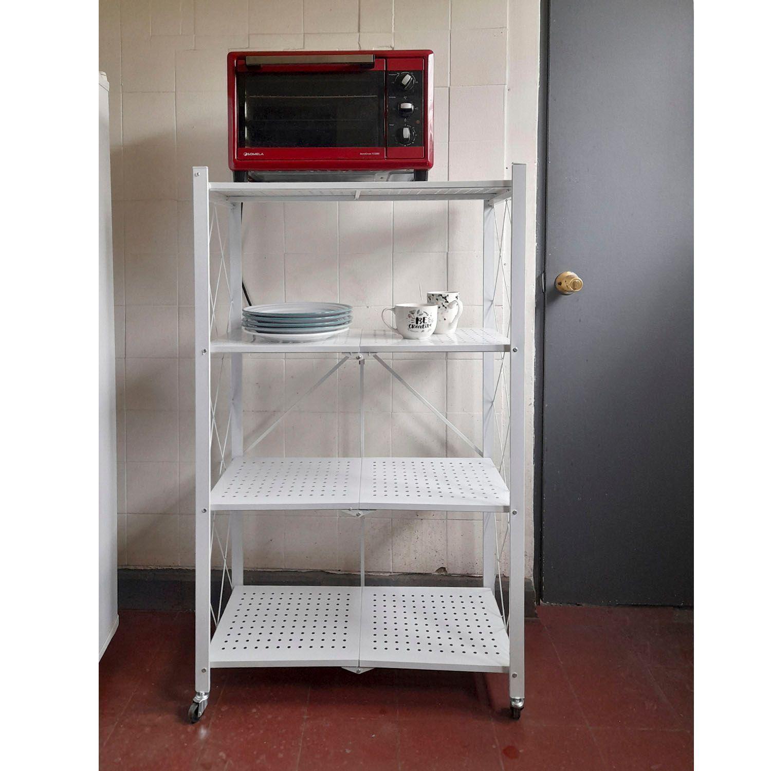 Estante  Plegable con Ruedas 4 niveles Blanco-2