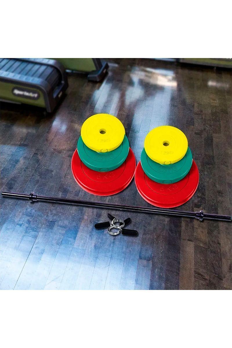 SET PESAS 20 KG BARRA 1.2 MTS + DISCOS DE COLORES-4