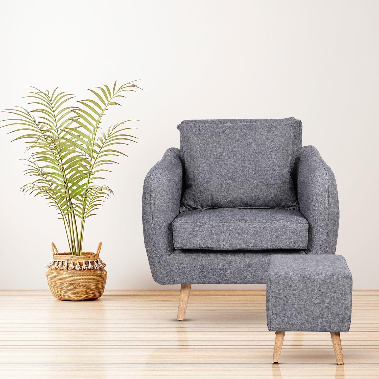 Poltrona Tela con Ottoman Gris-5