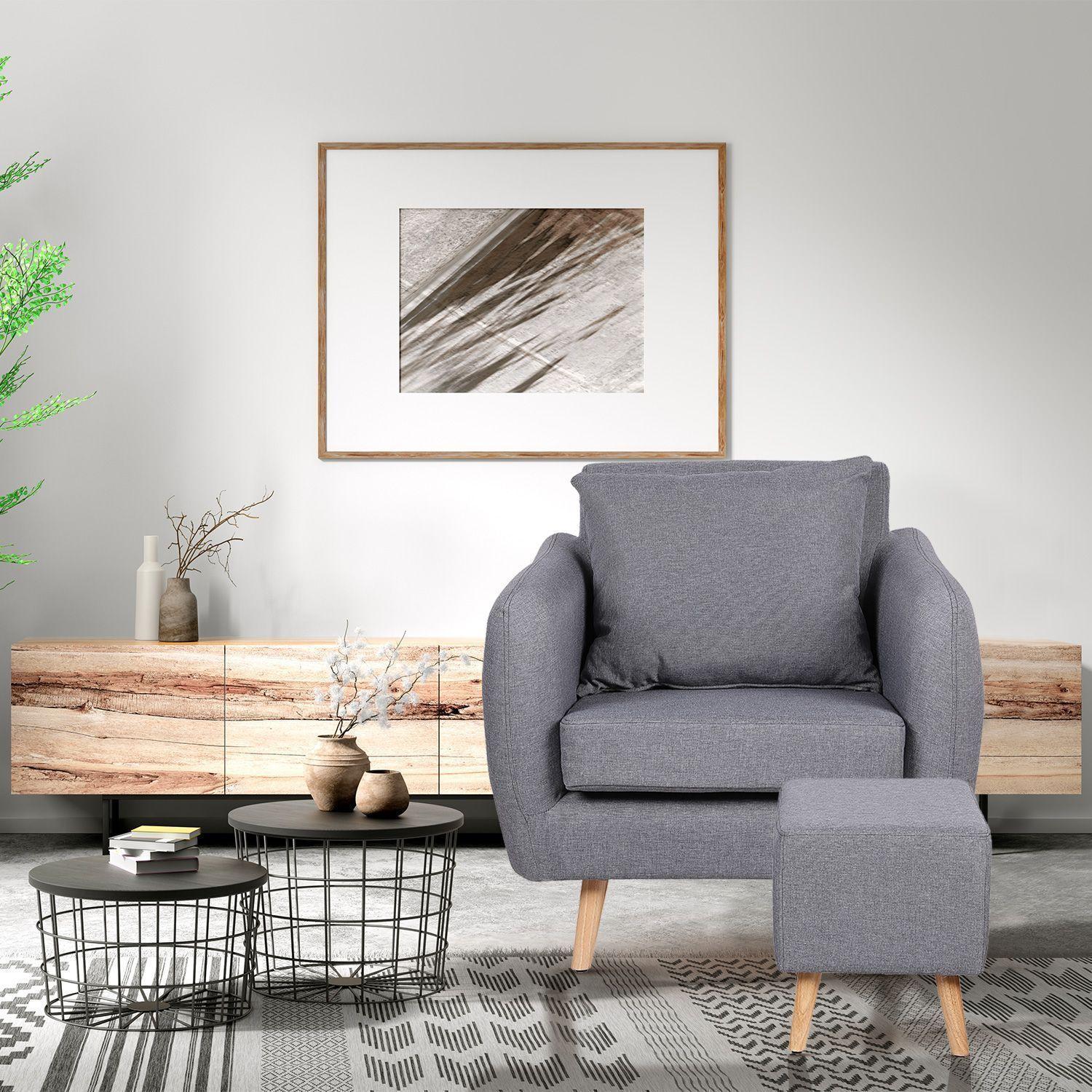 Poltrona Tela con Ottoman Gris-1