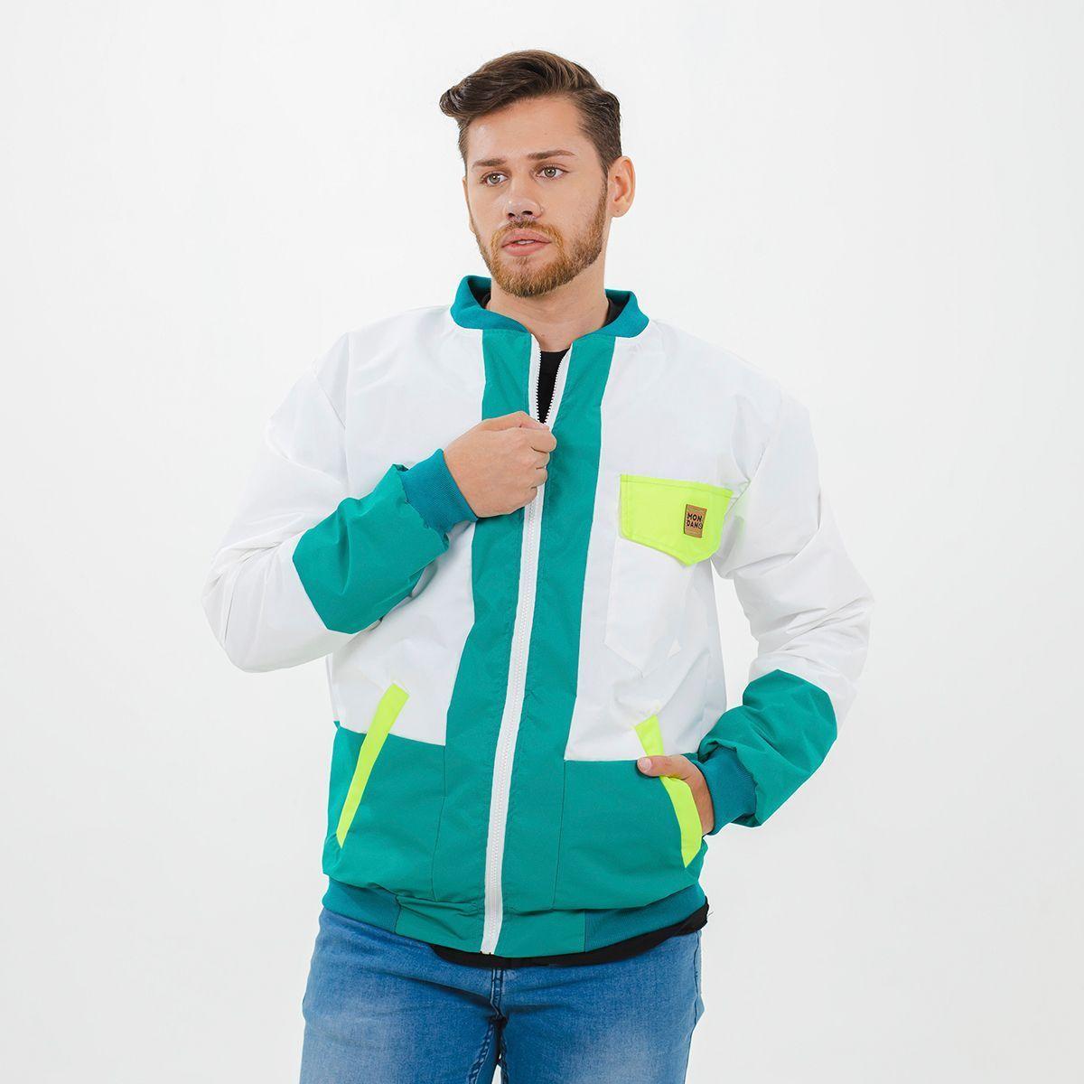 CORTAVIENTO TIPO BOMBER WHITE GREEN-0