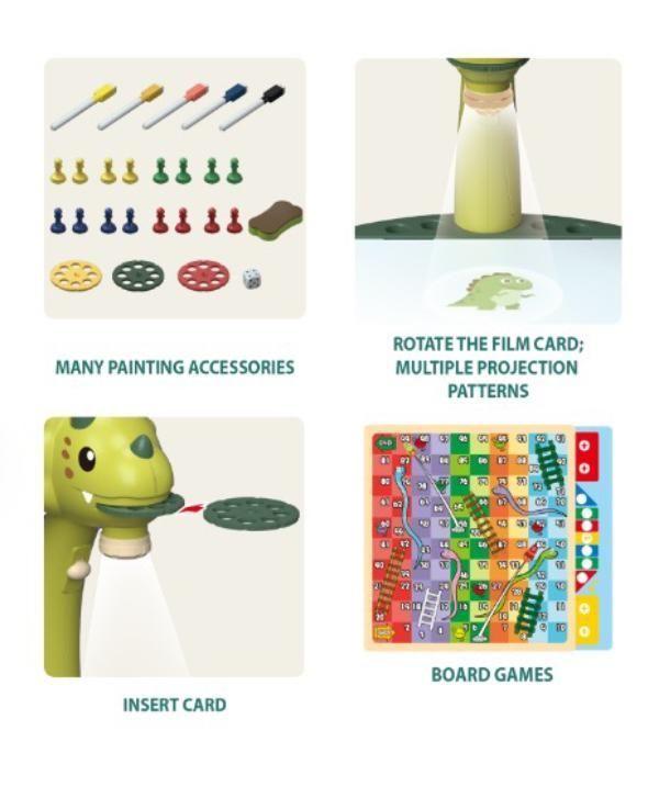 Mesa Musical De Dibujo Verde De Dinosaurio Con Proyector Para Niño-3