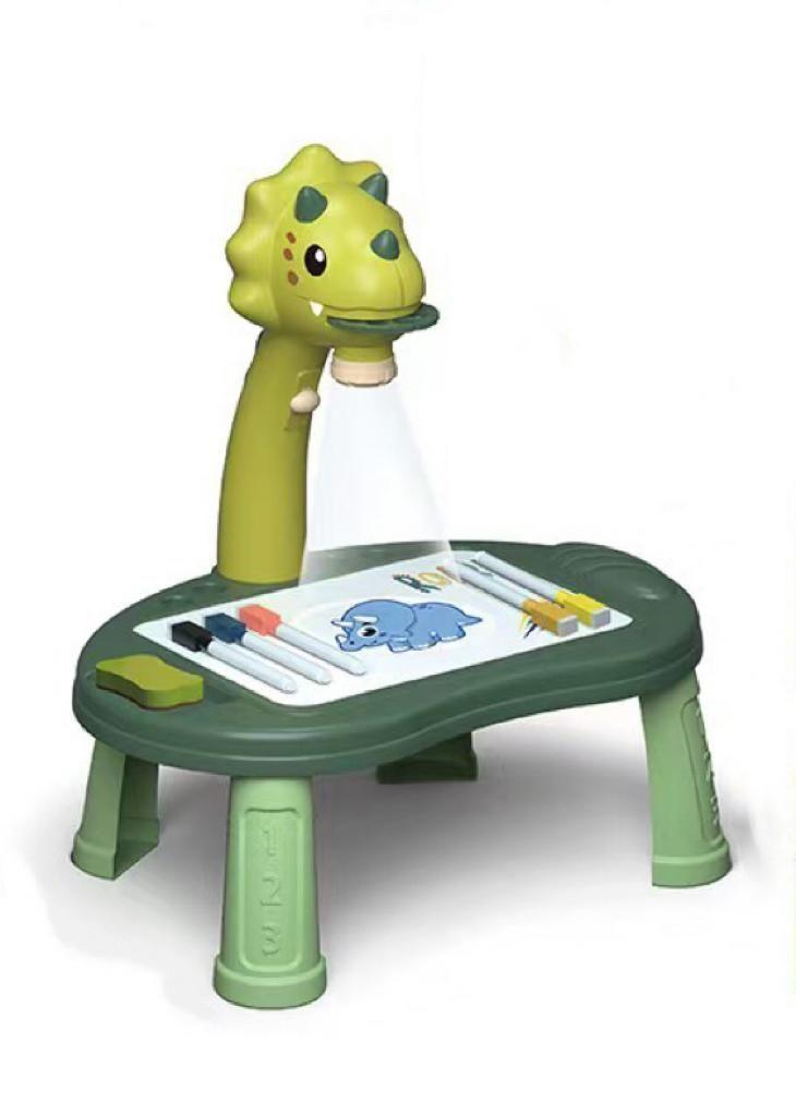 Mesa Musical De Dibujo Verde De Dinosaurio Con Proyector Para Niño-0