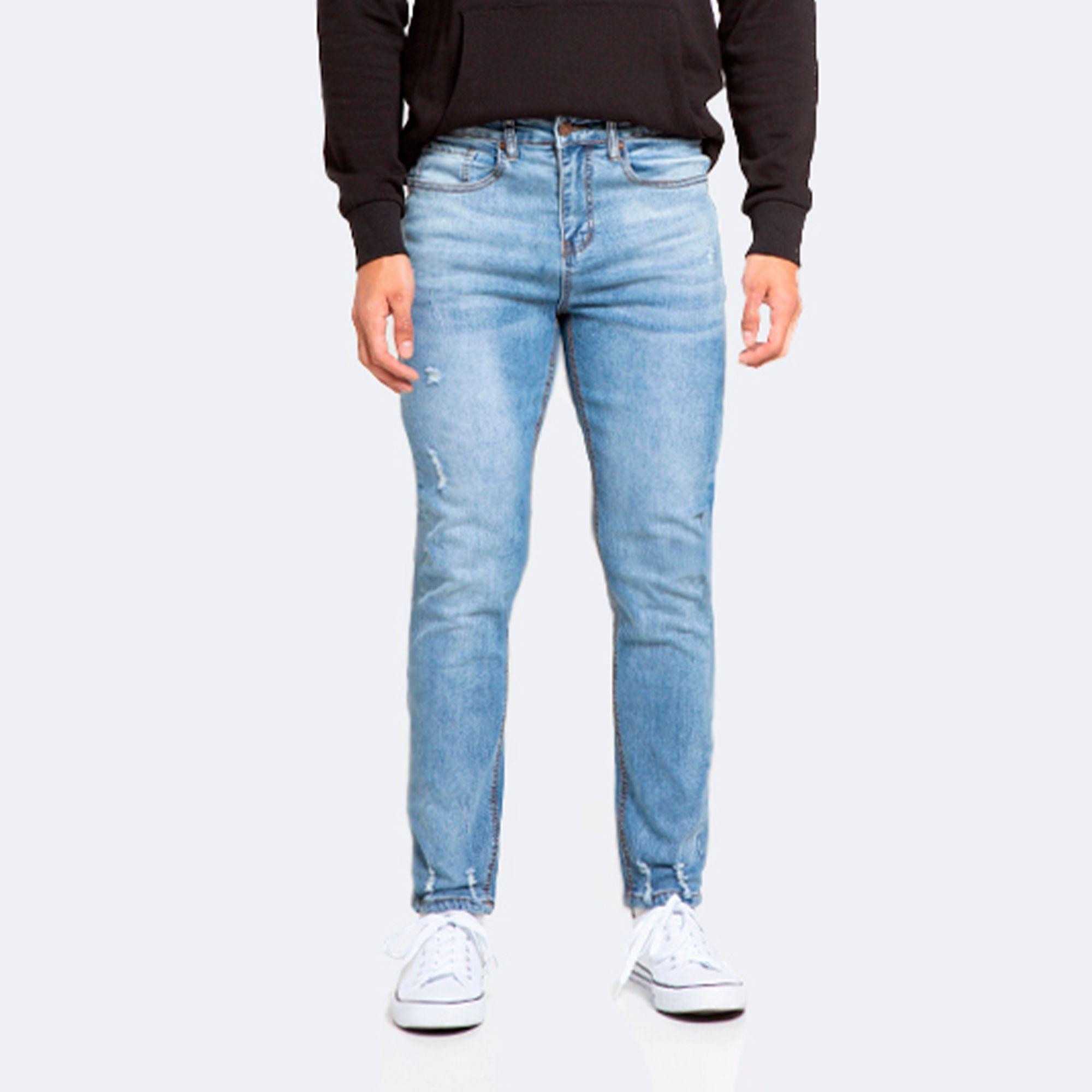 Jeans Hombre Skinny Azul Claro Con Destroyer-0