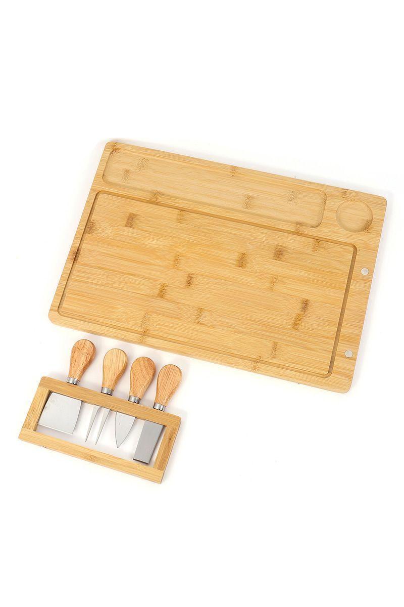 Tabla de Quesos L con 4 Utensilios Picoteo Beige-0