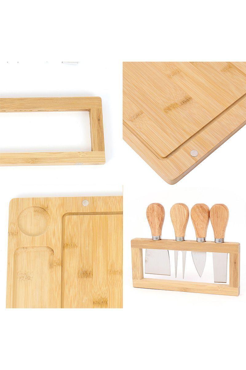 Tabla de Quesos L con 4 Utensilios Picoteo Beige-4