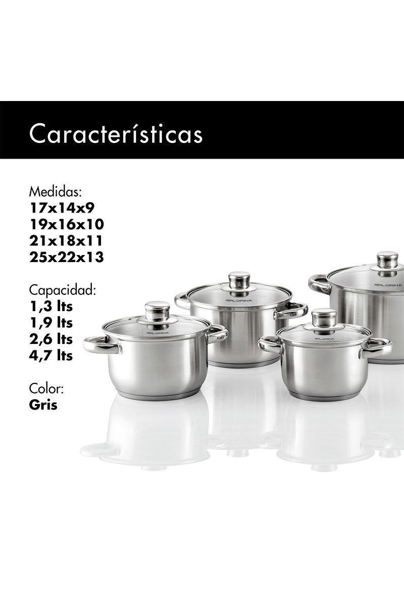 Batería Cocina 8 Piezas Acero Inoxidable Gris-2