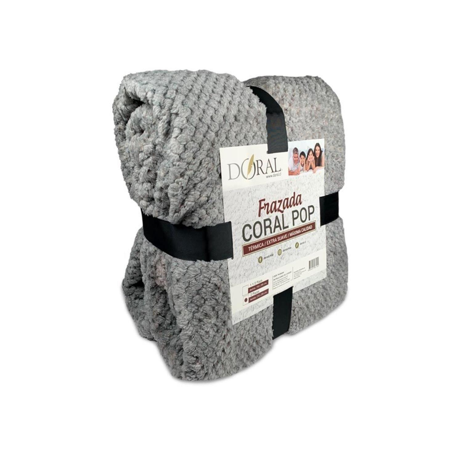 Frazada Coral Pop 2 Plazas Tonos Grises Doral - Shopyclick-0