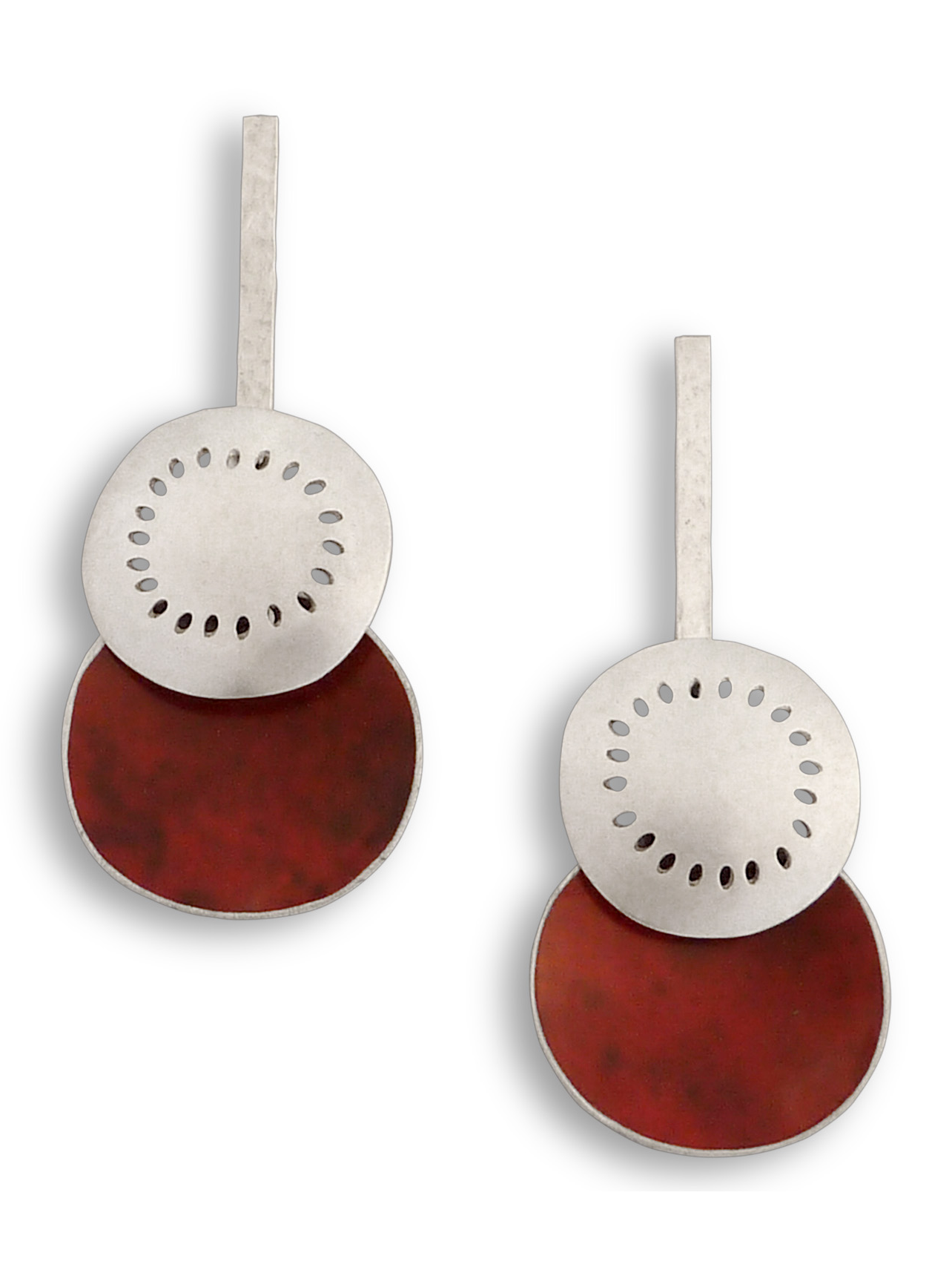 Aro Aptiqa plata rojo palito calado dos pétalos-0