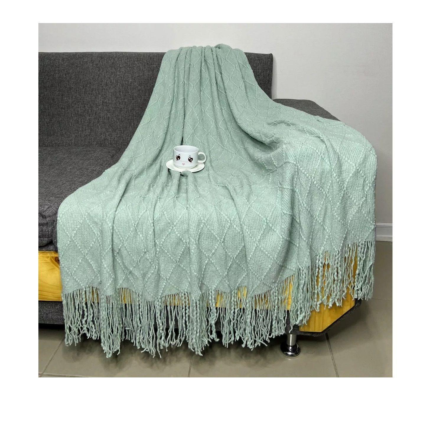 Manta Decorativa Tejida Estilo Nordico Para Sofa Sillon Cama Menta-0