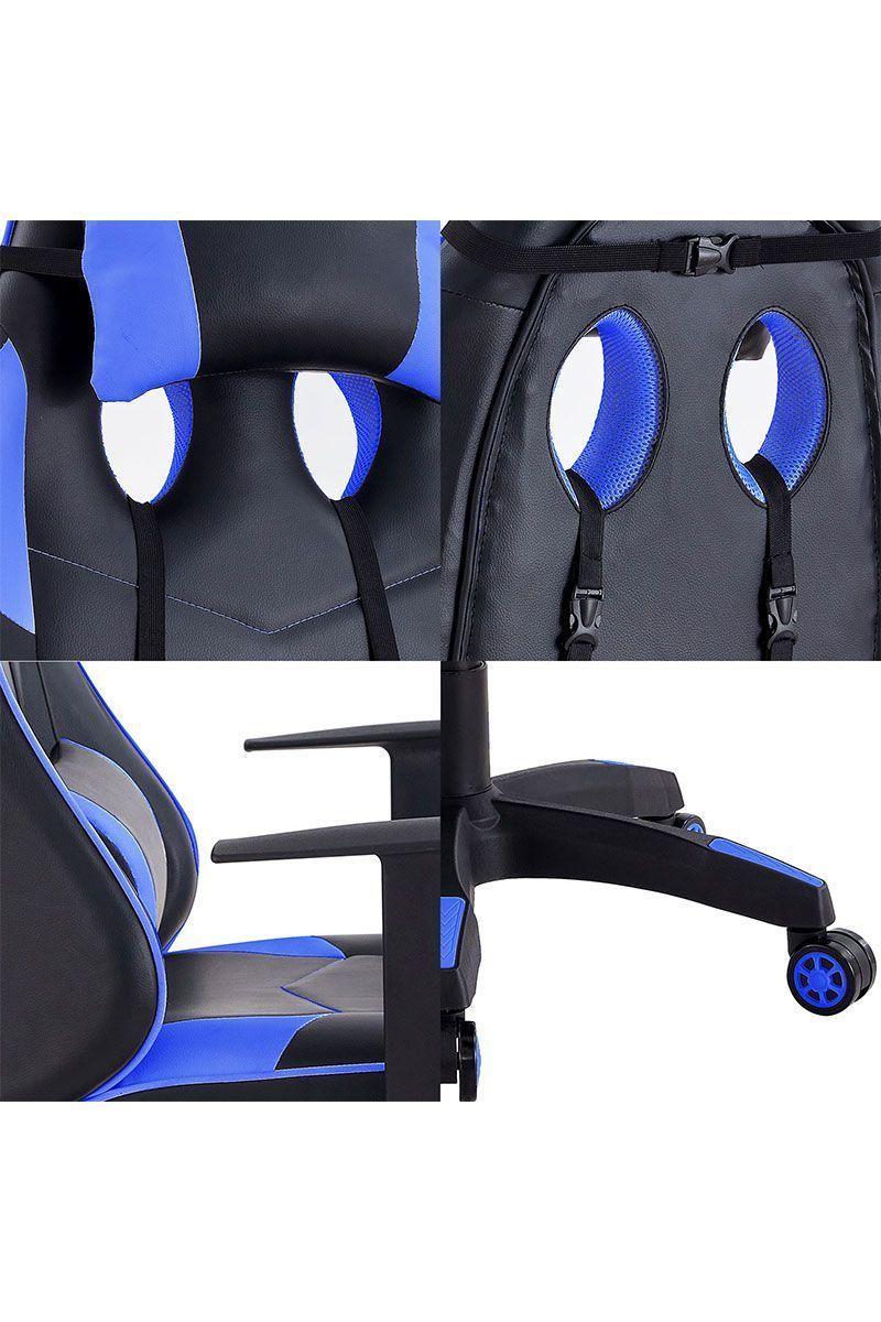 Silla Gamer Egonómica con Reposa Cabezas Azul-5