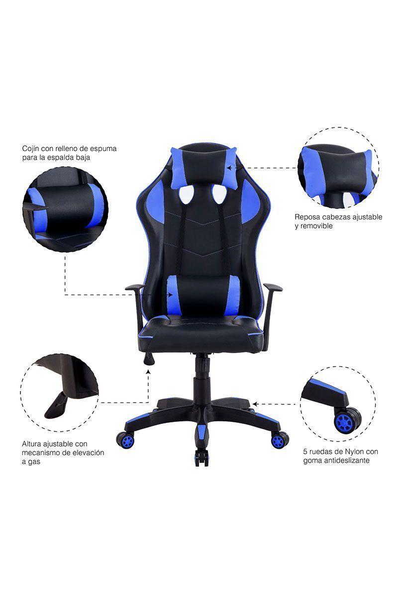 Silla Gamer Egonómica con Reposa Cabezas Azul-4