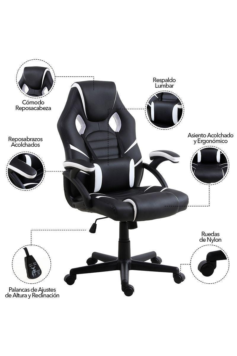 Silla Gamer Reclinable con Altura Regulable Blanco-4