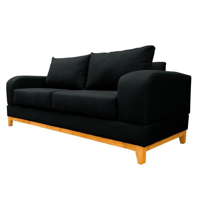 Sofá Basalto Chenille Tipo Lino Negro 3 Cuerpos-2