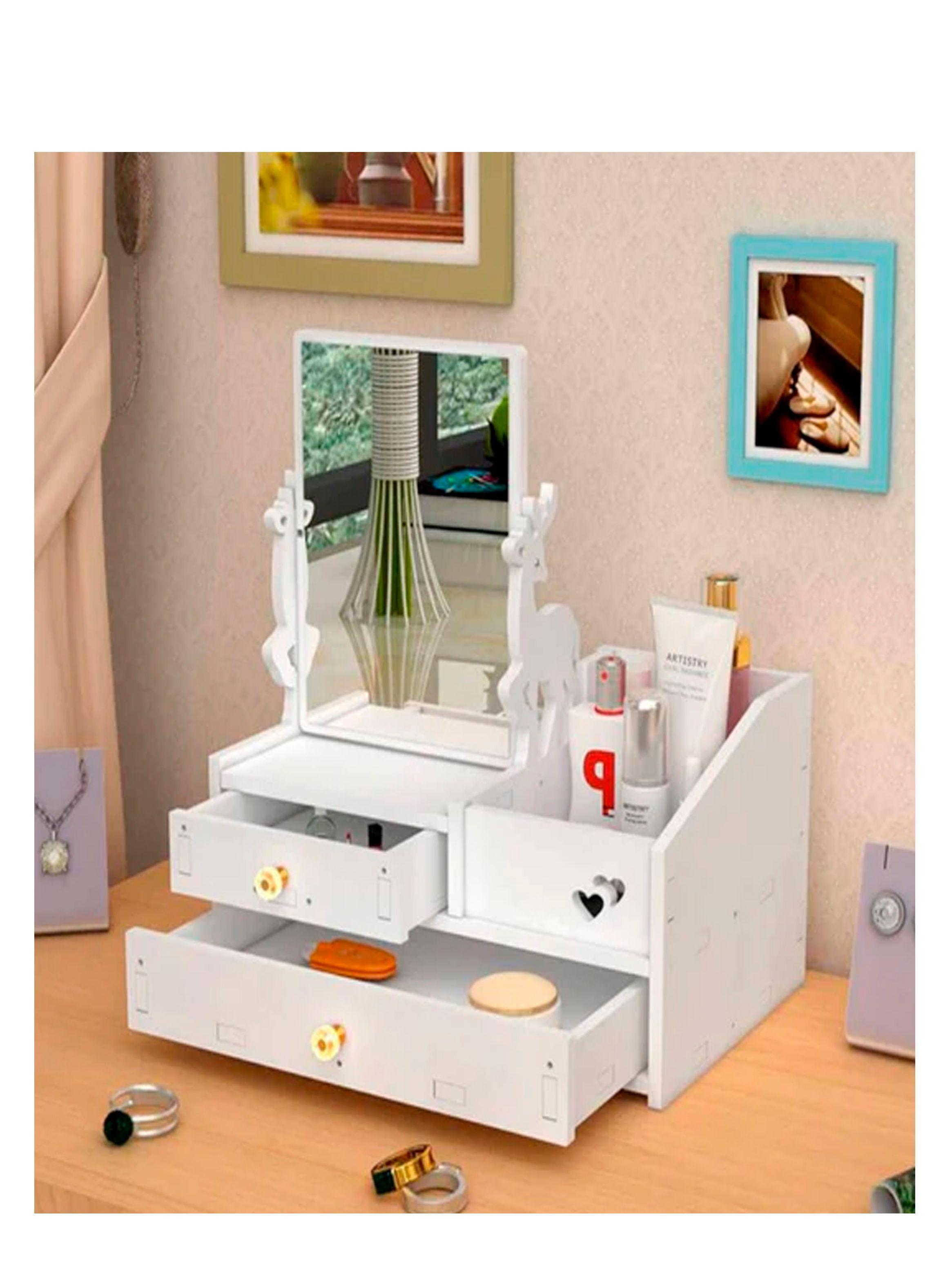 Mini tocador organizador con espejo y 2 cajones-2
