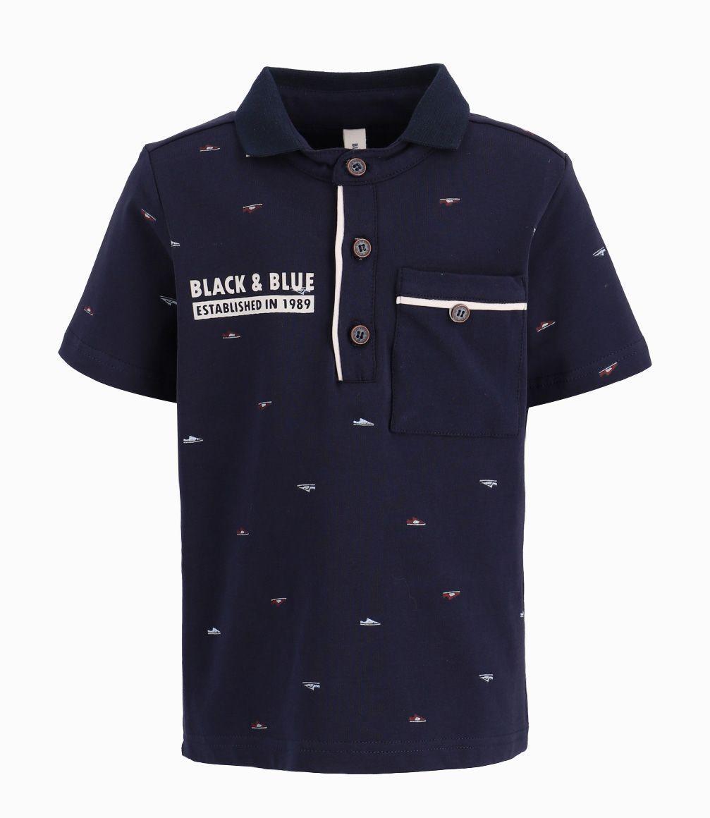 Polera Bebé Cuello Pique y Bolsillo Ajustable Black and Blue Azul Marino-0