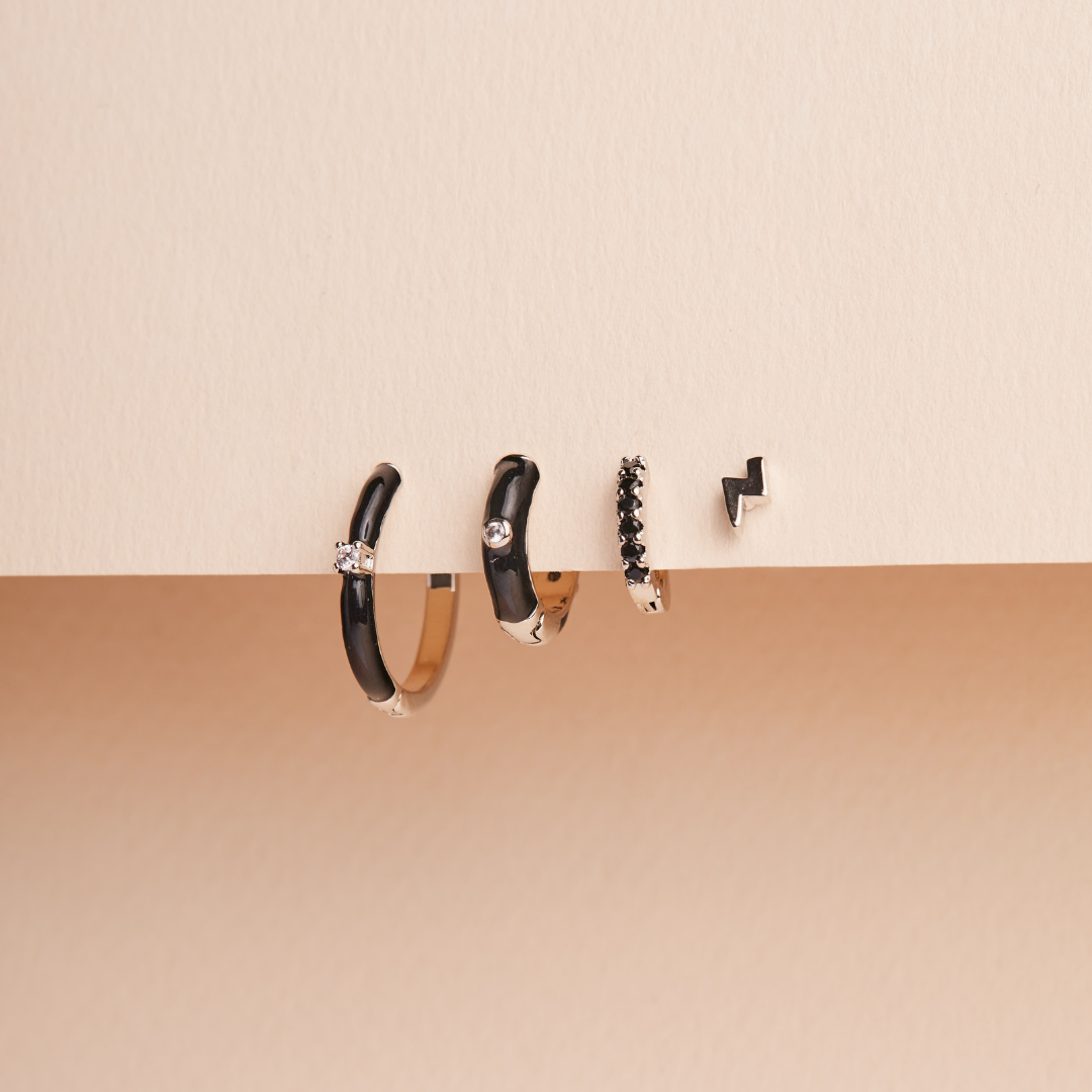 Argollas Luca Black bañadas en oro blanco Boaz Joyas-3