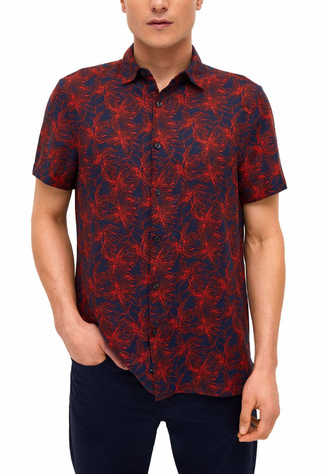 Camisa lino estampada roja-0
