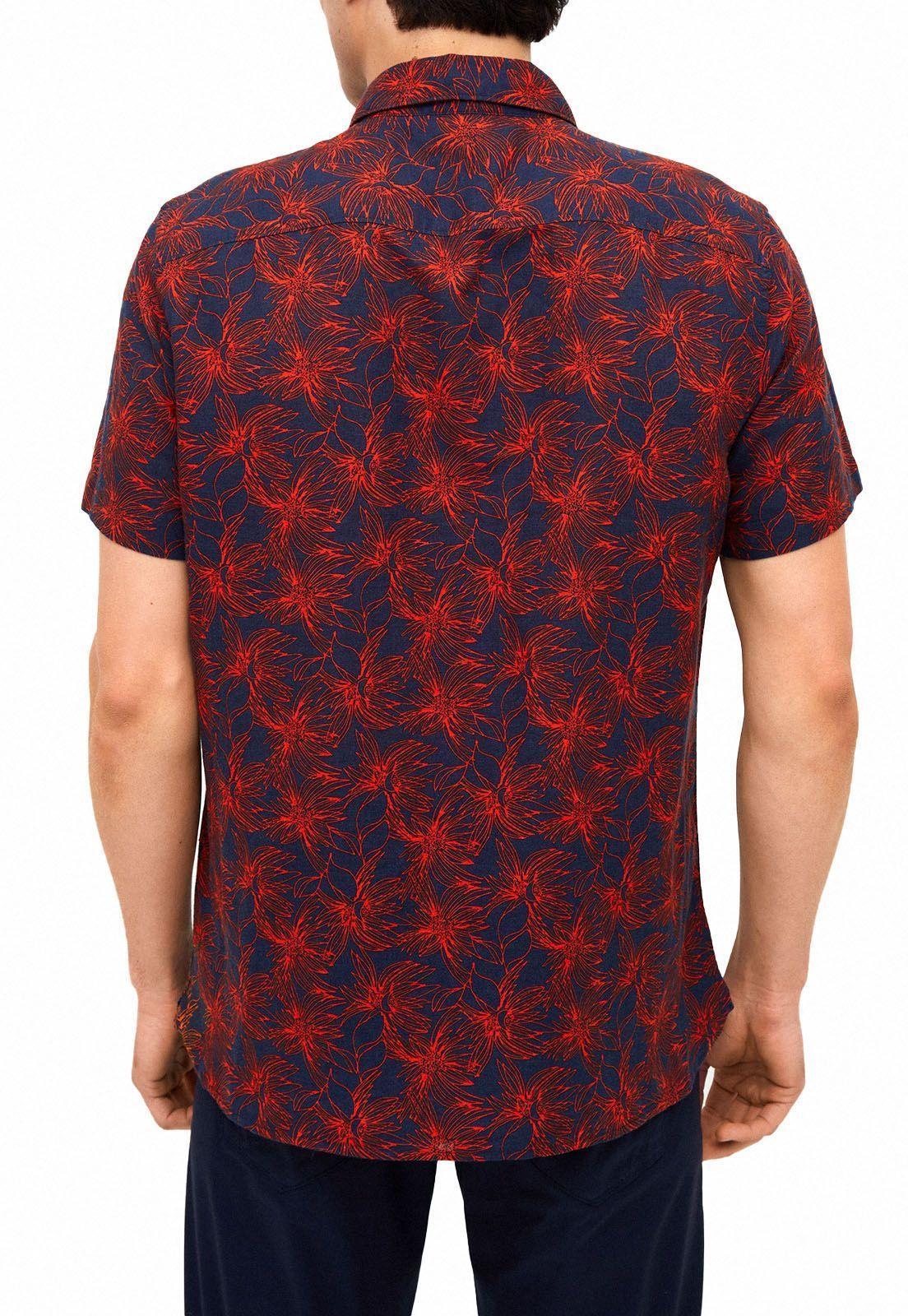 Camisa lino estampada roja-2