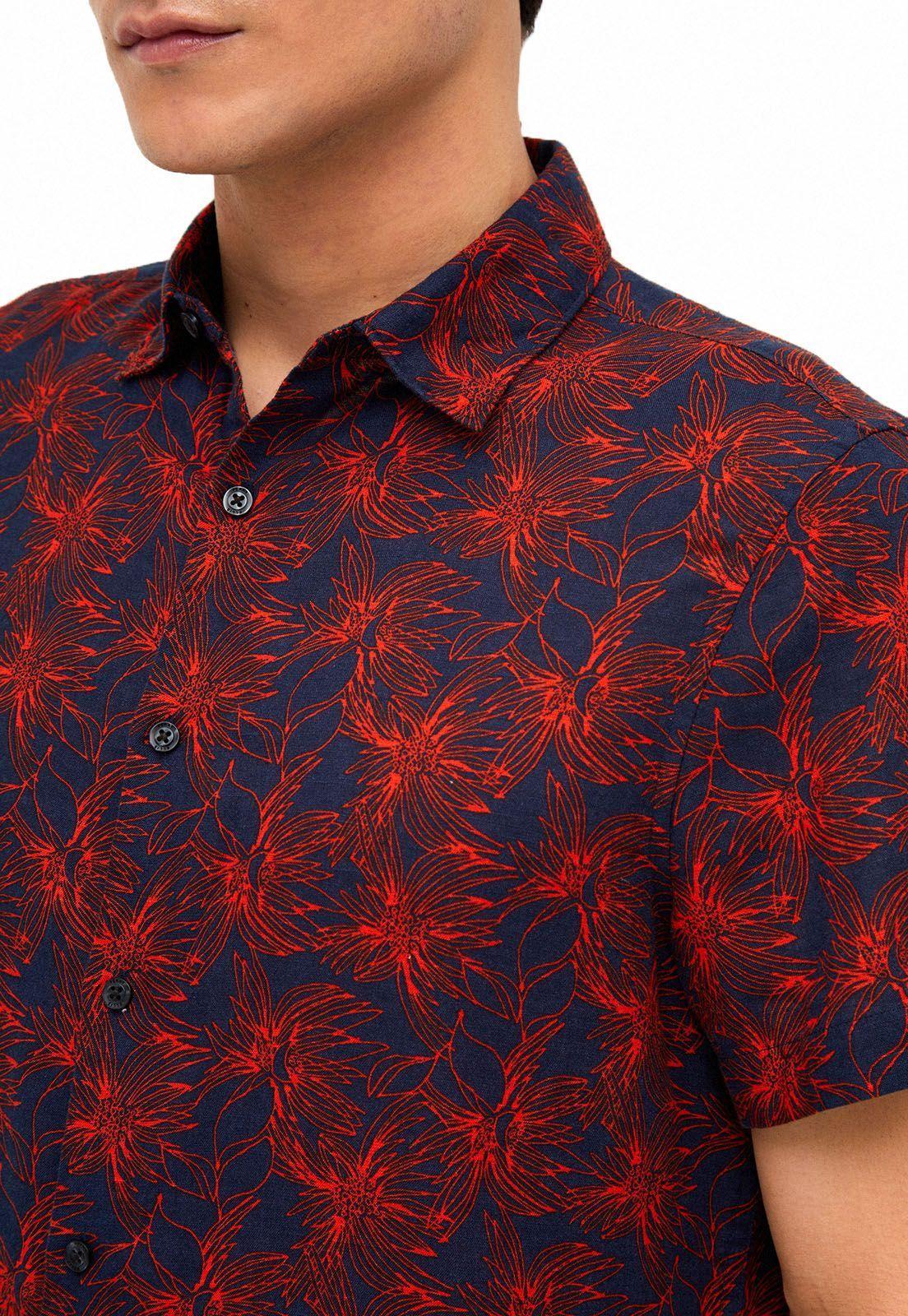 Camisa lino estampada roja-1
