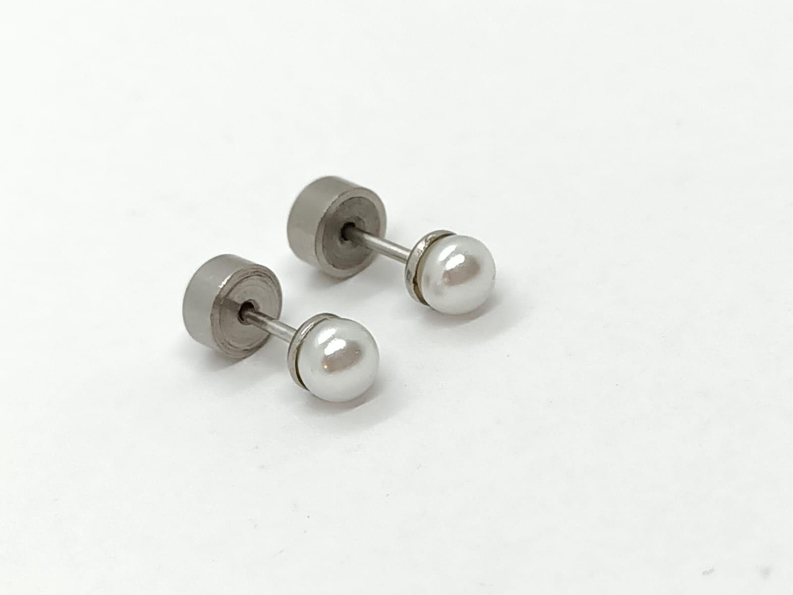 Aros Abridores bebe Seguridad Perla 4mm Hipoalergénico Niñas Adultos-5