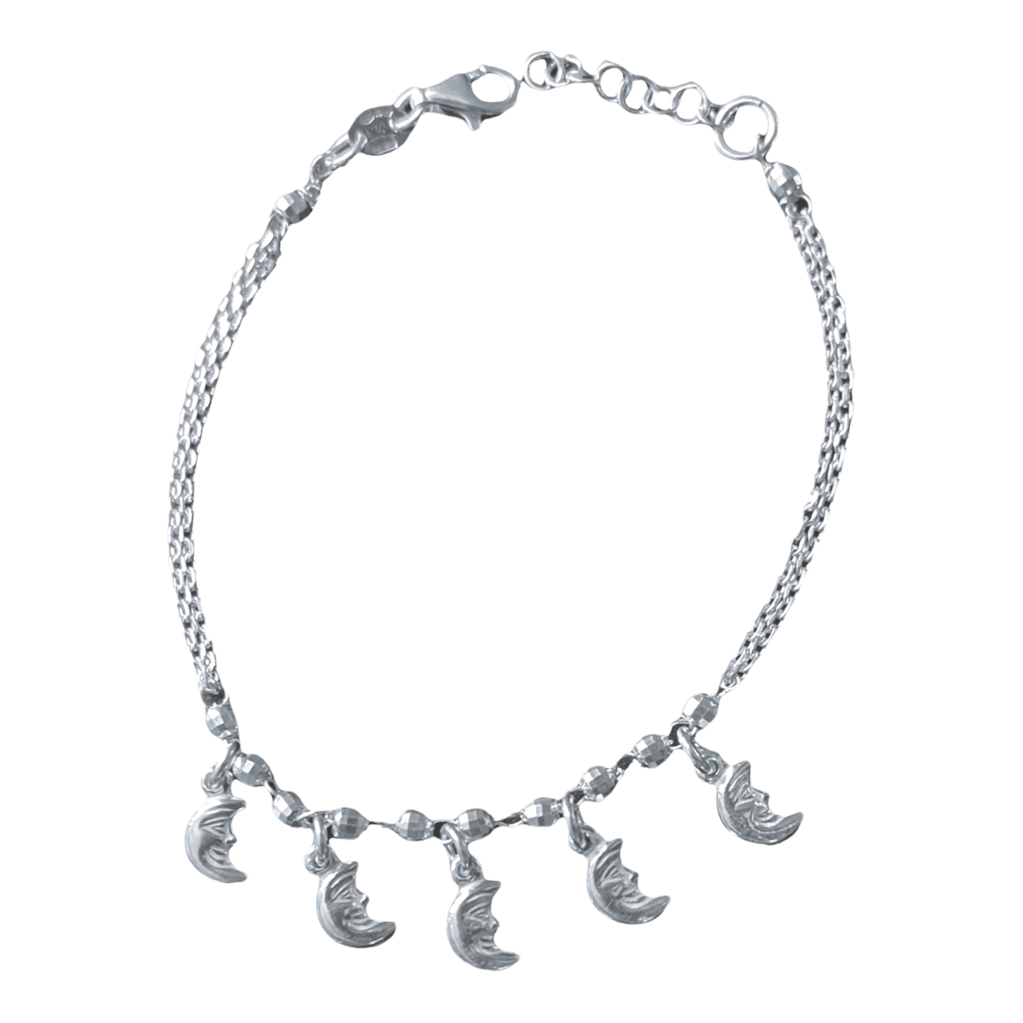 Pulsera Con Dijes De Luna Italiana 18Cm Plata 925-0