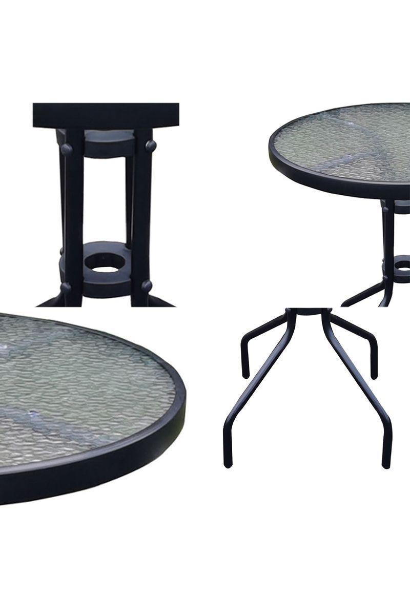 Mesa de terraza de vidrio y acero 70x60 cm Negra-4