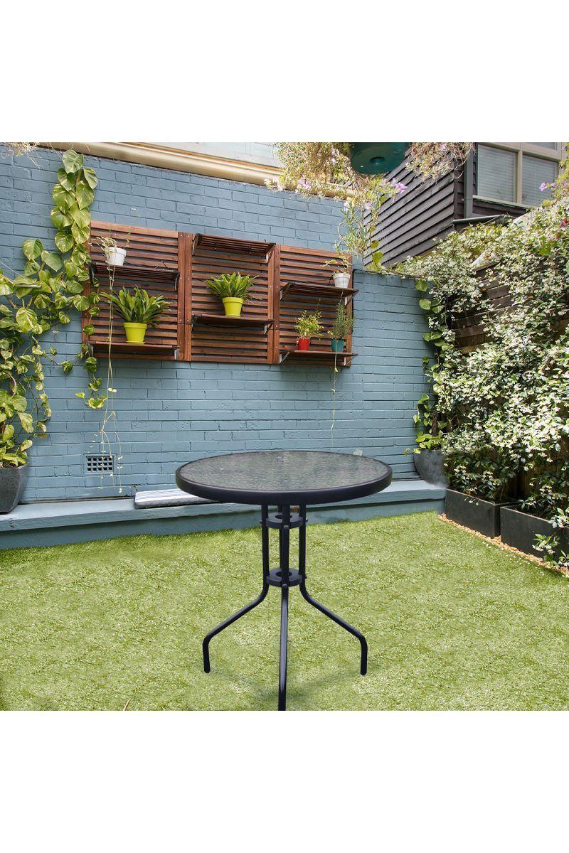 Mesa de terraza de vidrio y acero 70x60 cm Negra-1