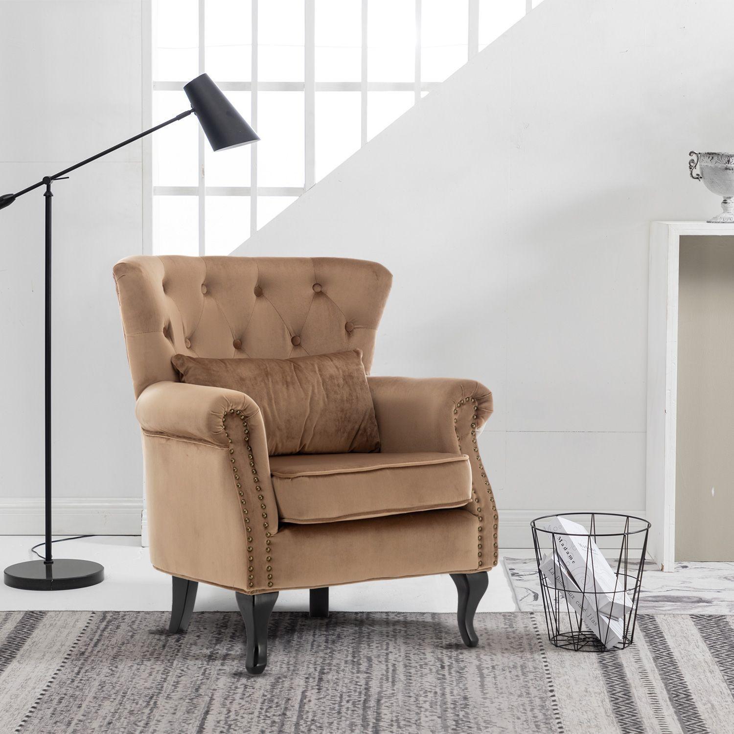 Poltrona de Terciopelo Roma Beige-1