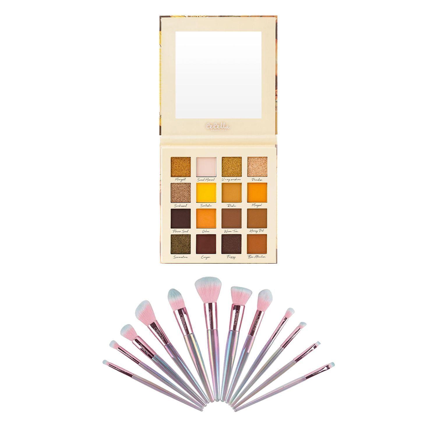 Pack Paleta De Sombras Sweet Sunflower De BeBella Cosmetics + Set 12 Brochas Holo Fun y Estuche Beauty Creations-0