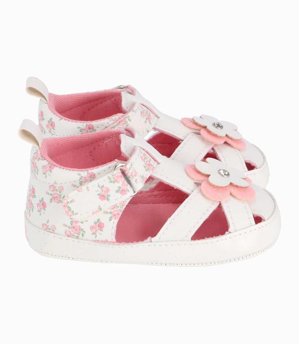 Sandalia Con Flores Recién Nacida Blanco Limonada-1
