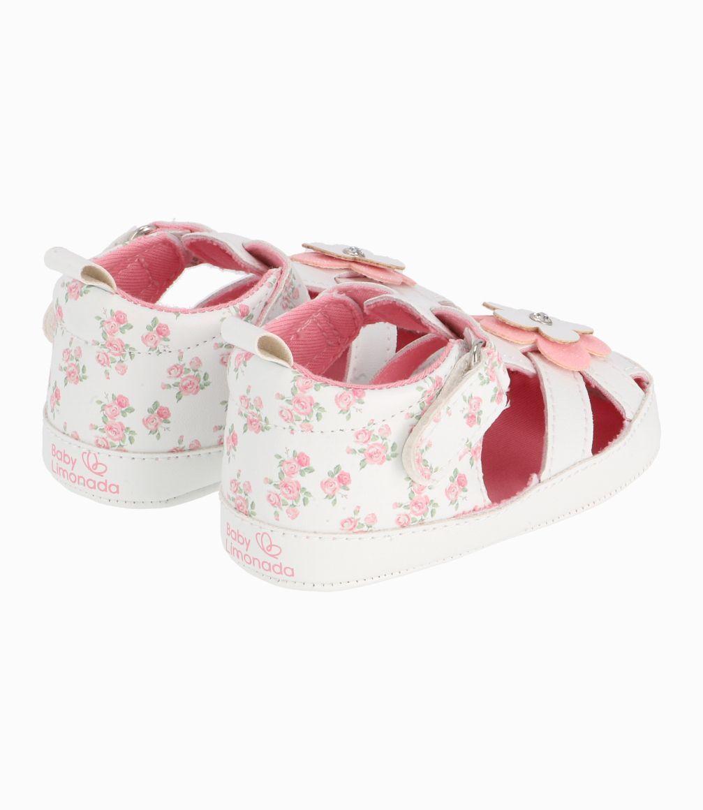Sandalia Con Flores Recién Nacida Blanco Limonada-2