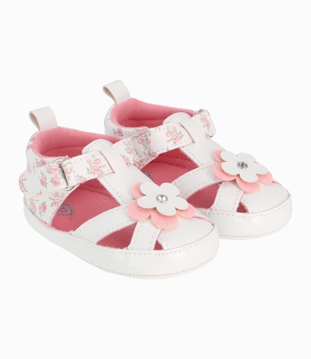 Sandalia Con Flores Recién Nacida Blanco Limonada-0