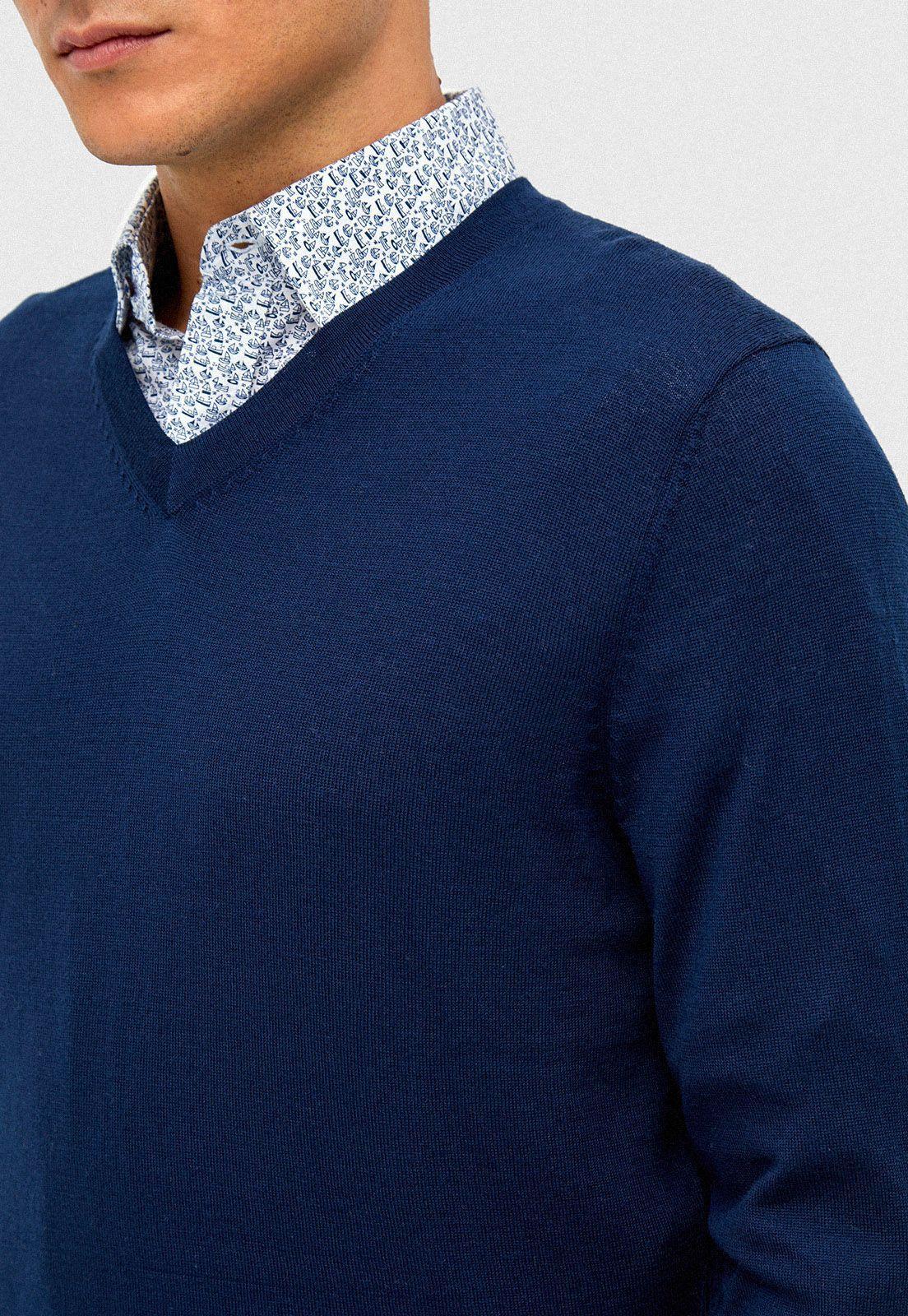 Sweater V Neck  Azul Melange-2