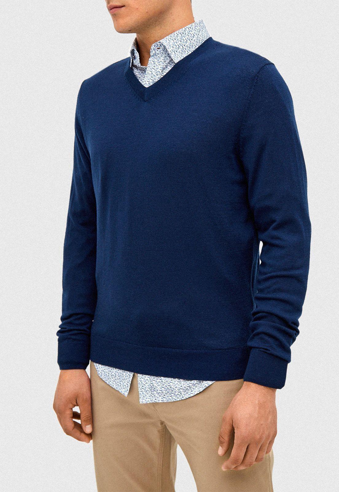 Sweater V Neck  Azul Melange-0