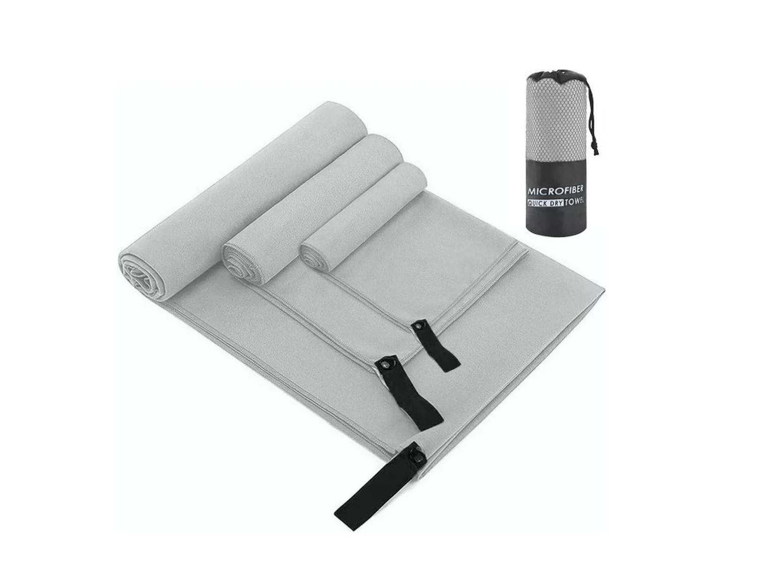 Toalla Baño Viaje De Microfibra De Secado Rápido, 3 Pcs GRIS-0