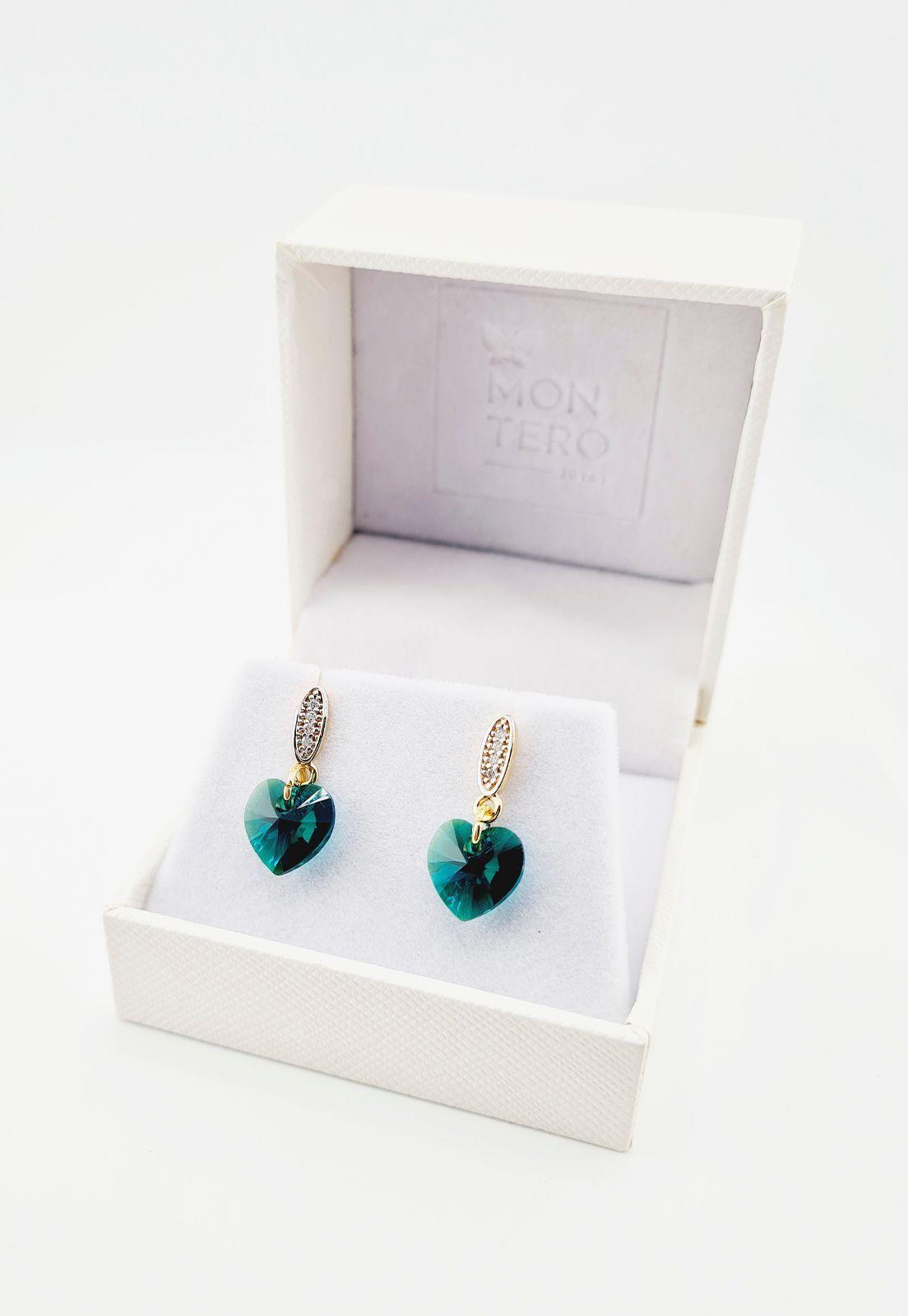 Aros Romance Gold Cristales Genuinos Emerald.-2