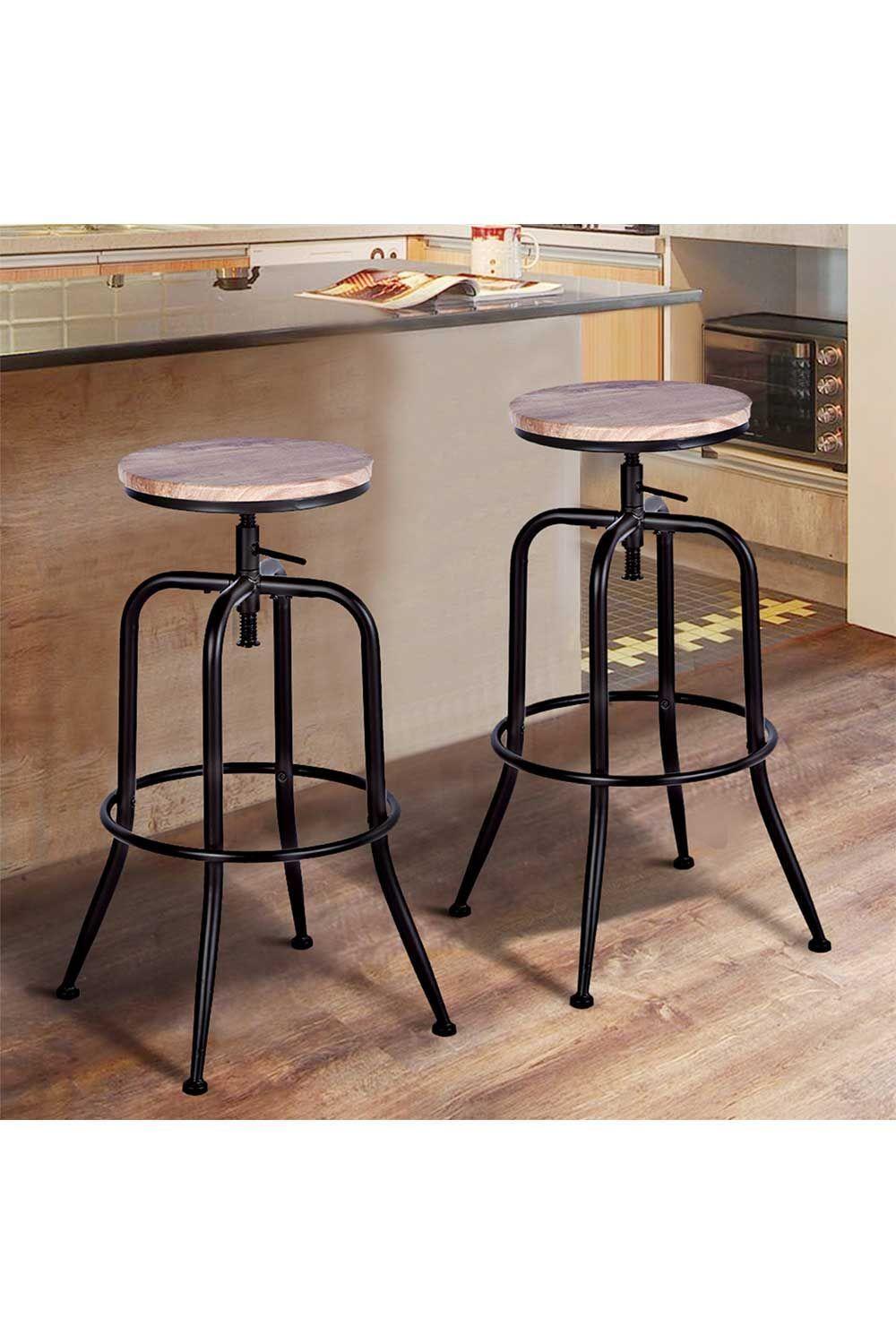 Pack 2 Piso de Bar Taburete Altura Ajustable Café-5
