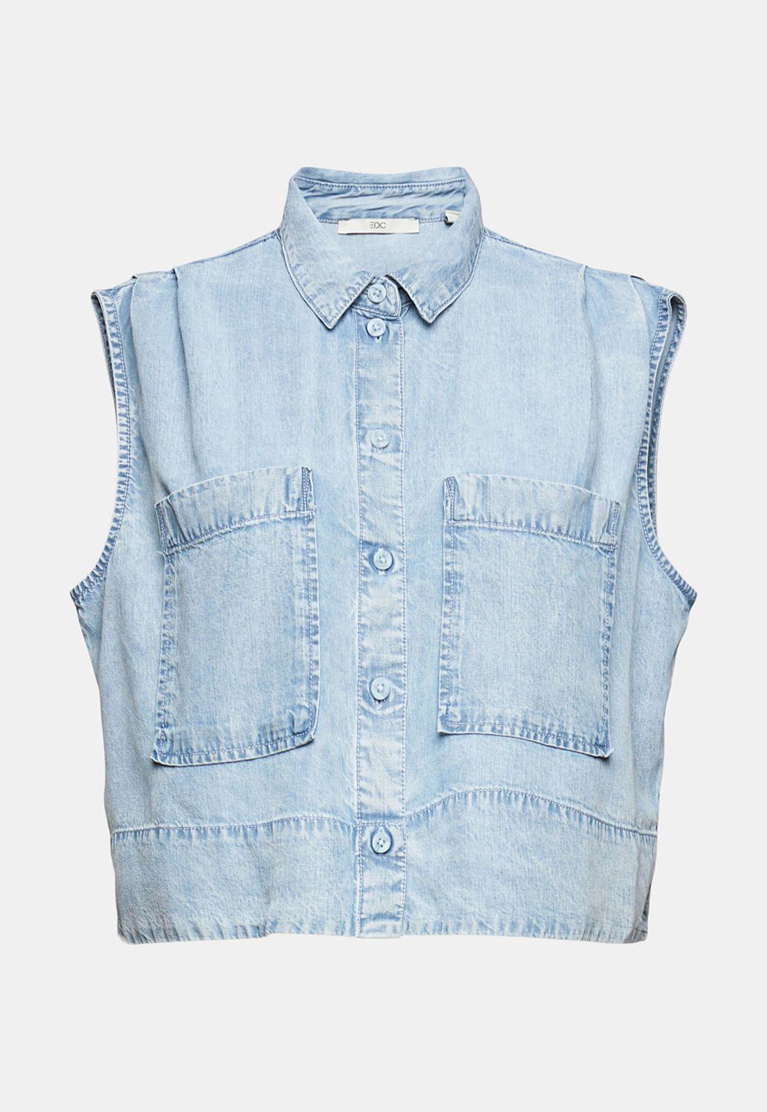 Blusa Corta Con Acabado Denim Esprit-3