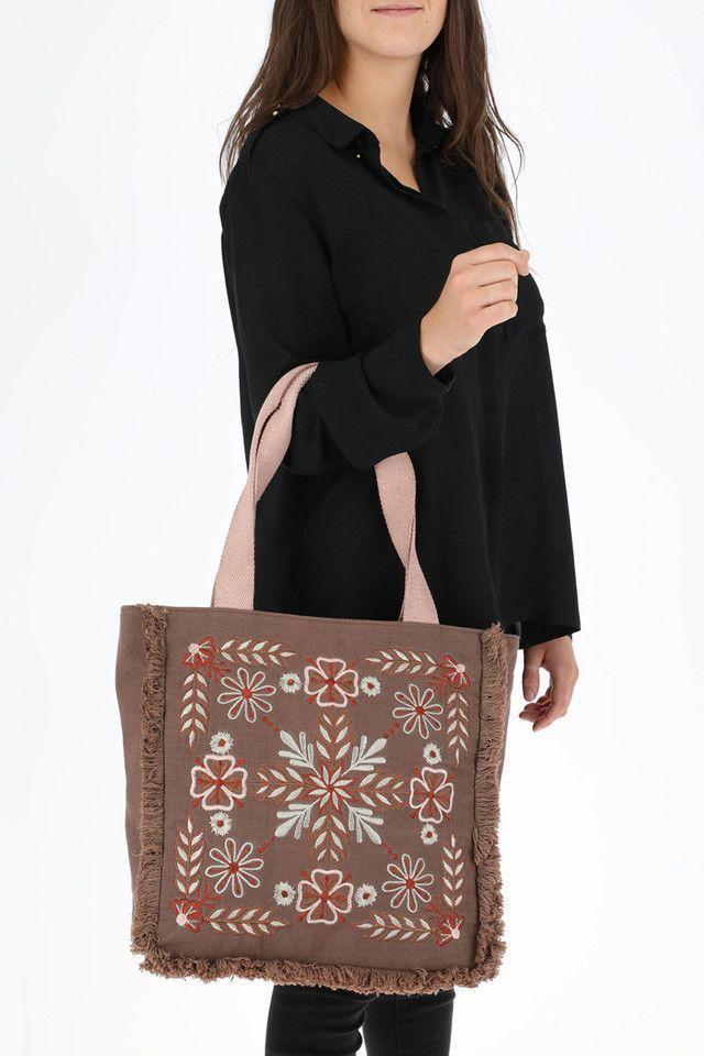 Cartera Hombro Flores Café Humana-3