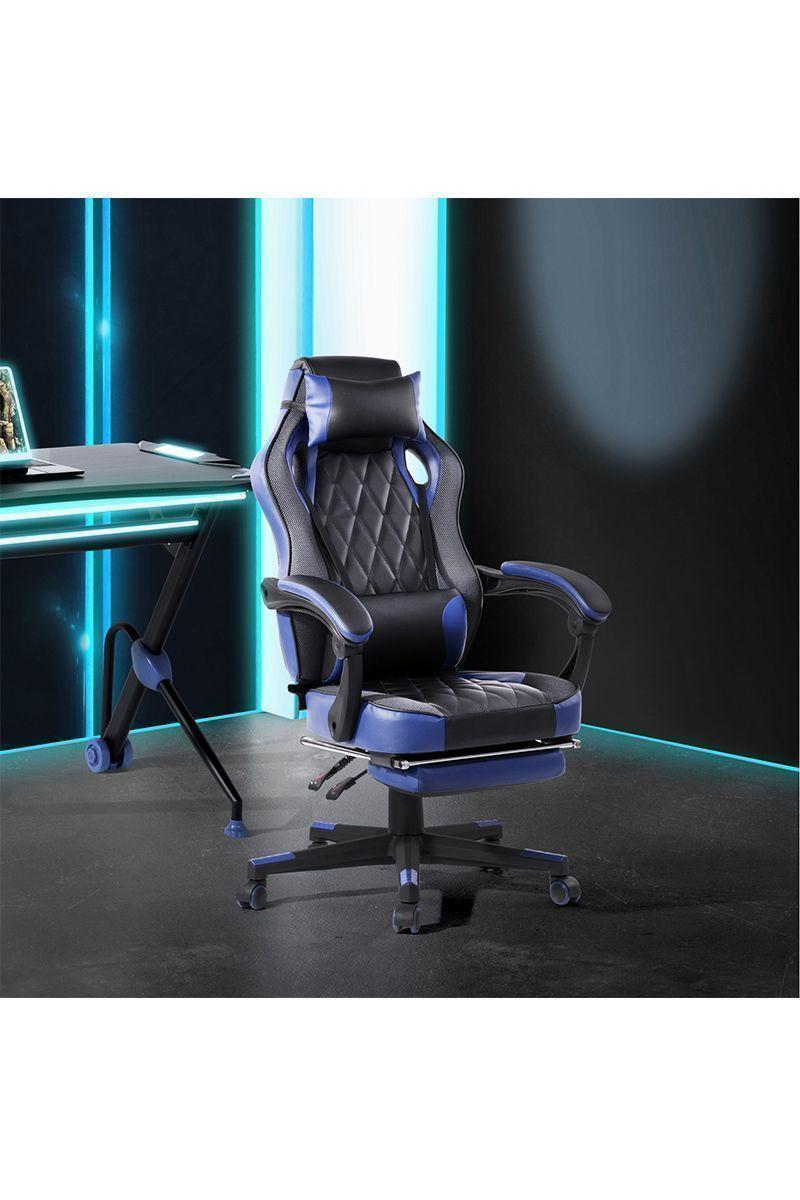 Silla Gamer Reclinable 150° Reposapiés Azul-1