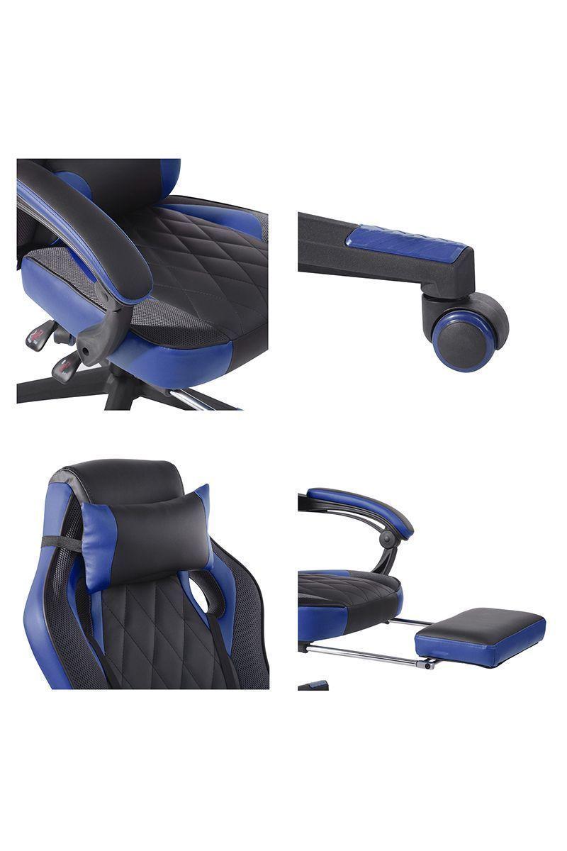 Silla Gamer Reclinable 150° Reposapiés Azul-5