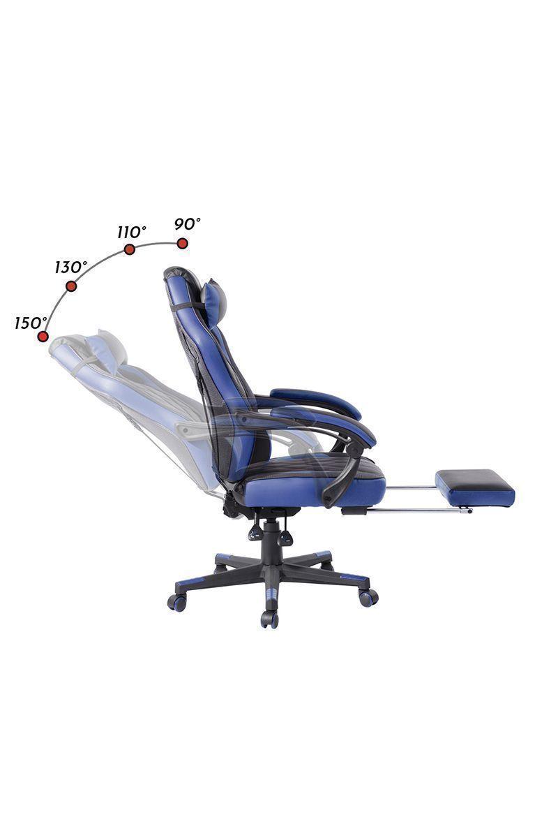 Silla Gamer Reclinable 150° Reposapiés Azul-3
