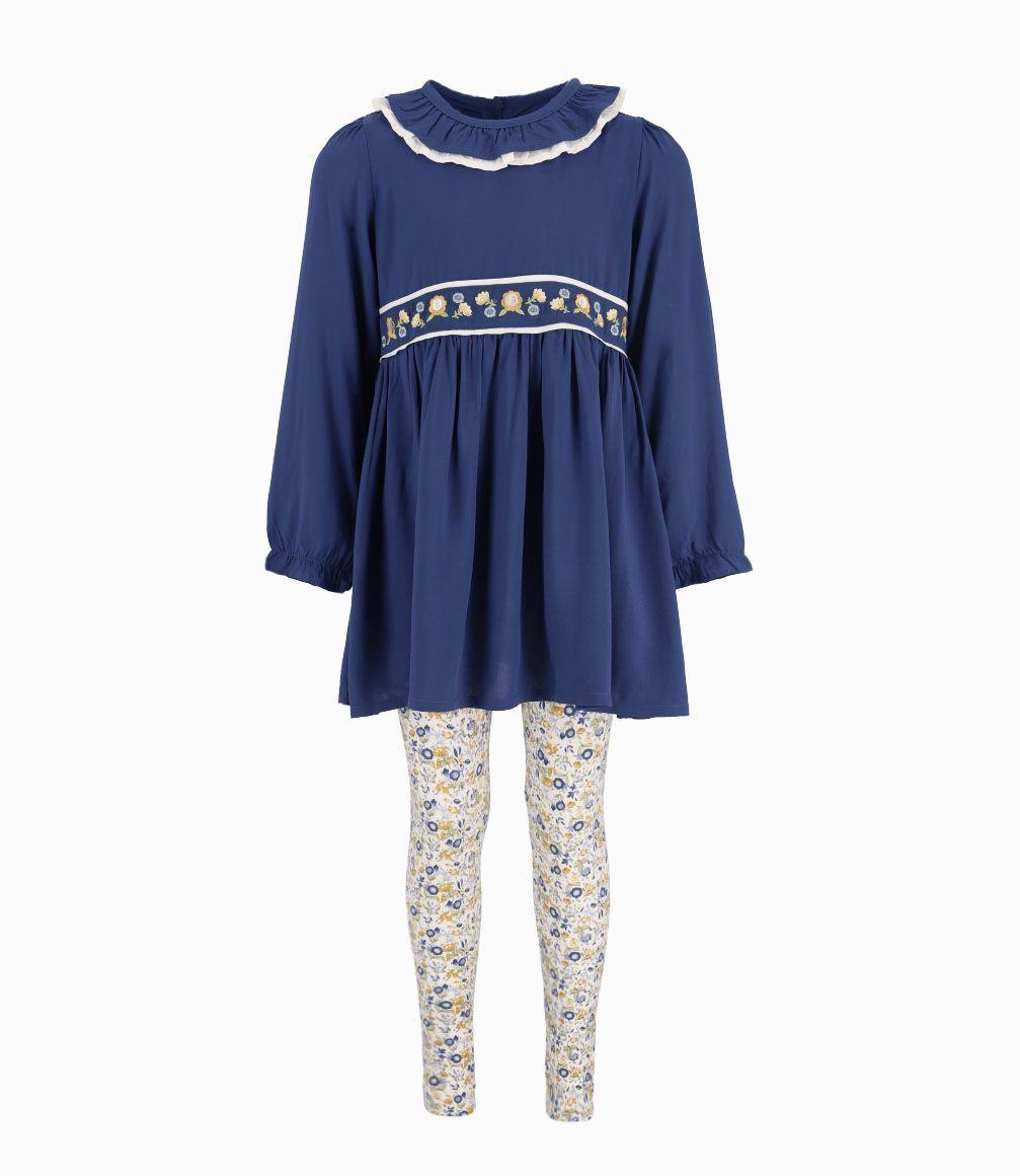 Conjunto Con Estampado Floral Niña Azul Marino Limonada-0