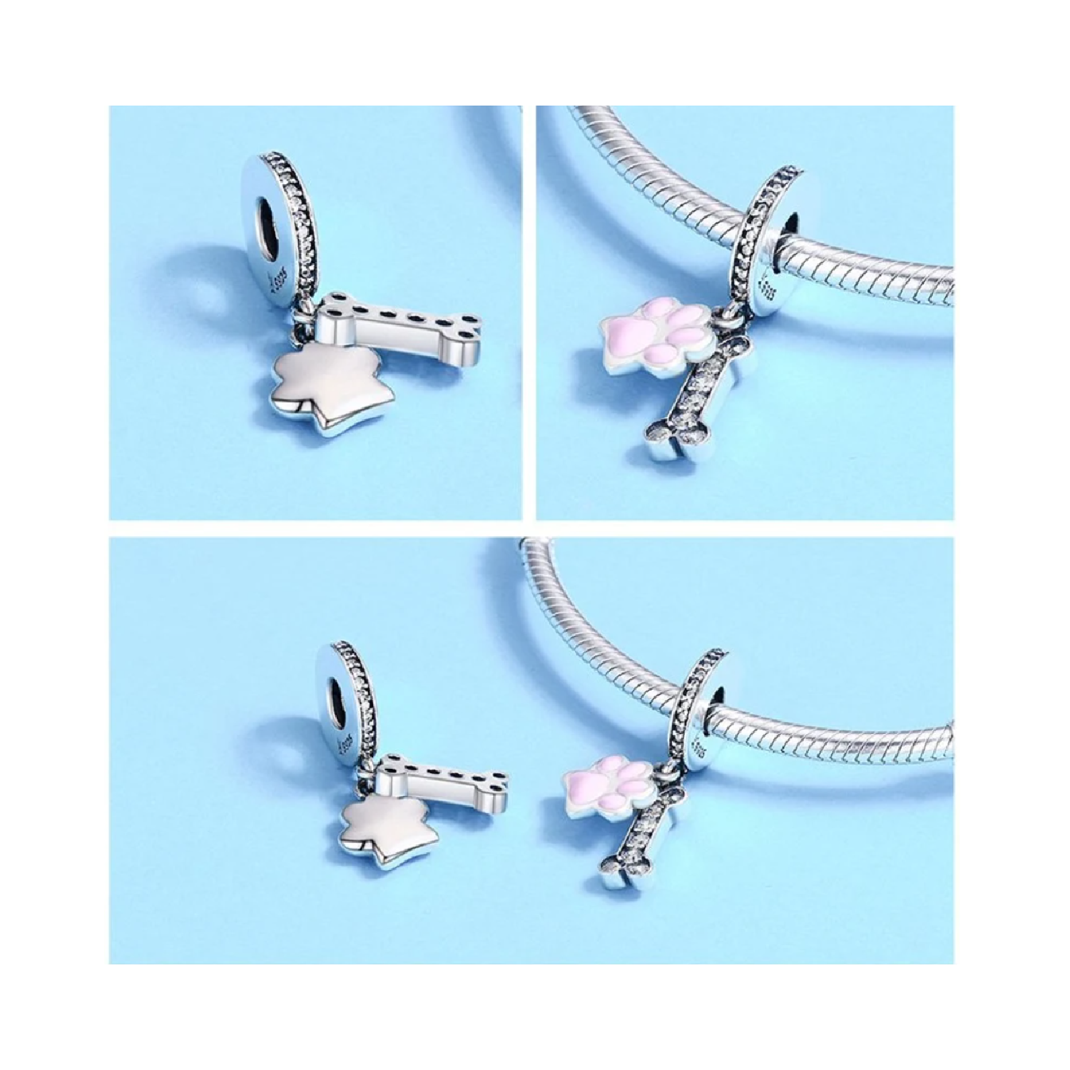 Charm Hueso y Huella de Perro en Plata Fina 925-2