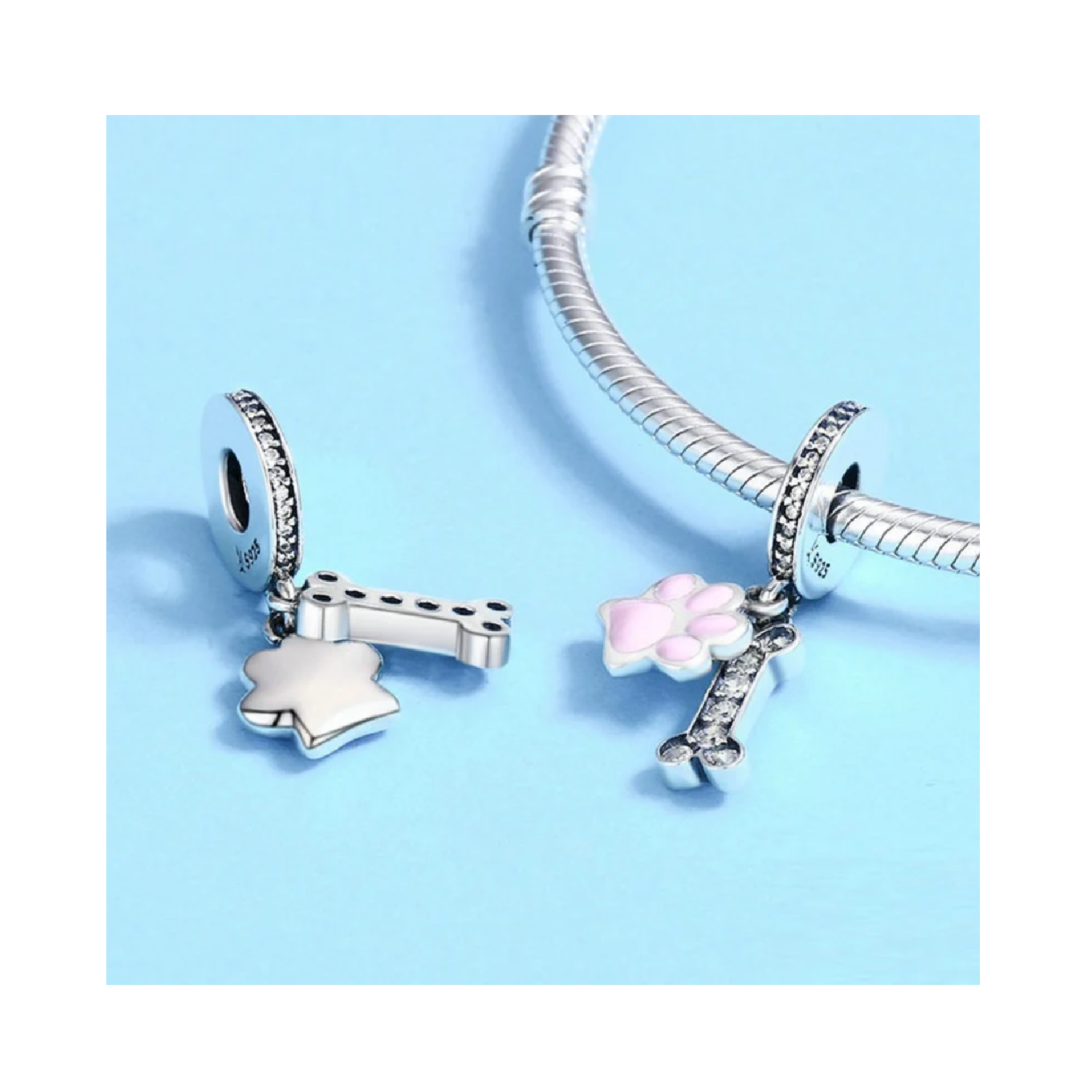 Charm Hueso y Huella de Perro en Plata Fina 925-1