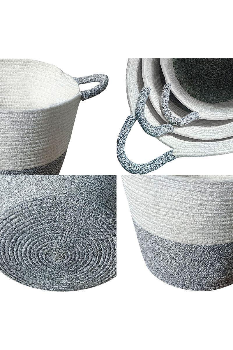 Set 3 Cestos de Algodón con Mangos Gris-4