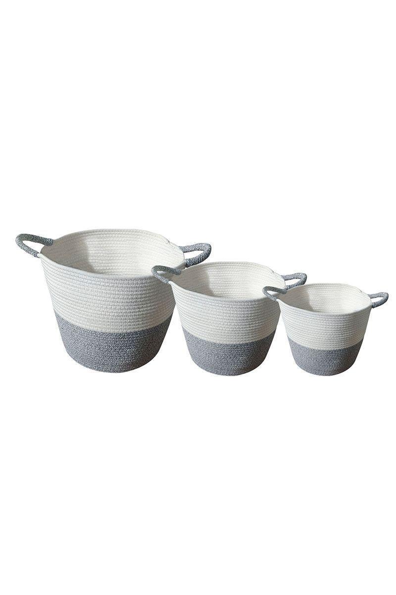 Set 3 Cestos de Algodón con Mangos Gris-0